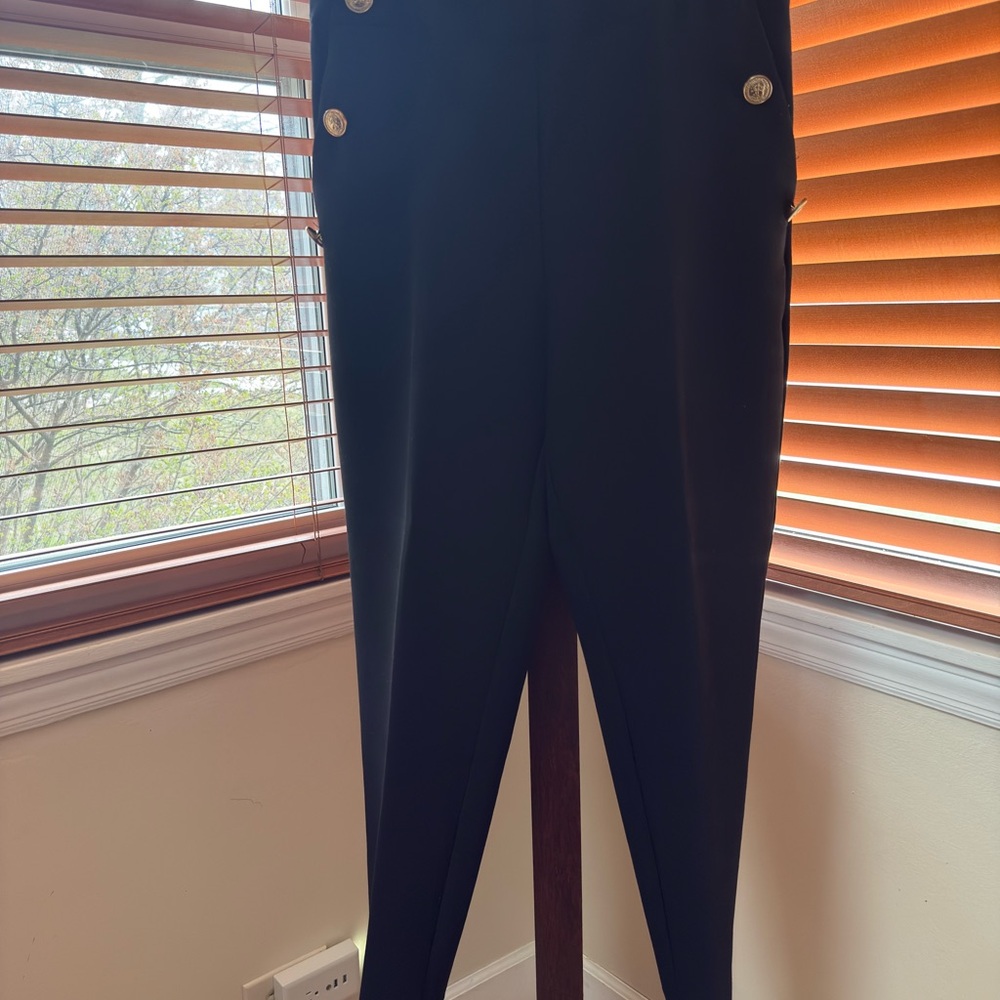 Zara Black Straight Leg Pants with Button Detail